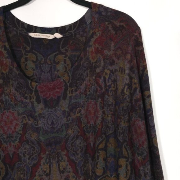 Soft Surroundings Women's Floral Tunic Top LARGE Scoop Neck Artsy USA🇺🇸MADE - Picture 6 of 7